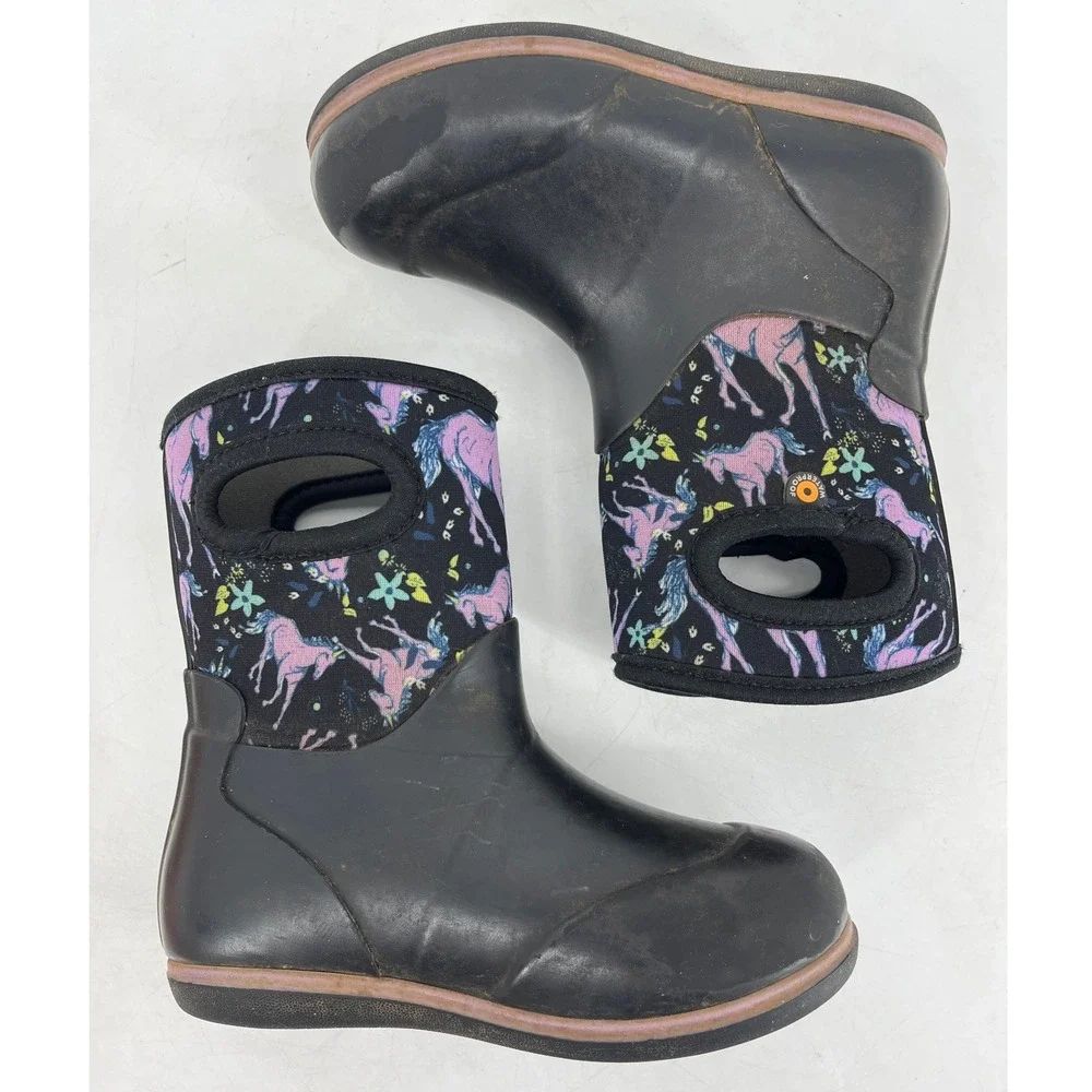 Bogs Classic Unicorn Boots Kids Size 10 Black Multi Good Waterproof Insulated